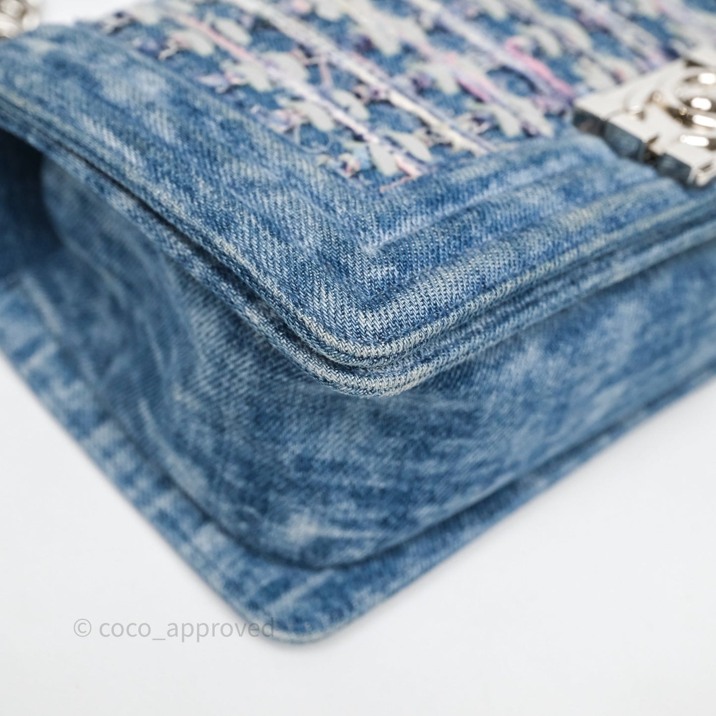 Chanel Medium Boy Blue Denim Tweed Silver Hardware