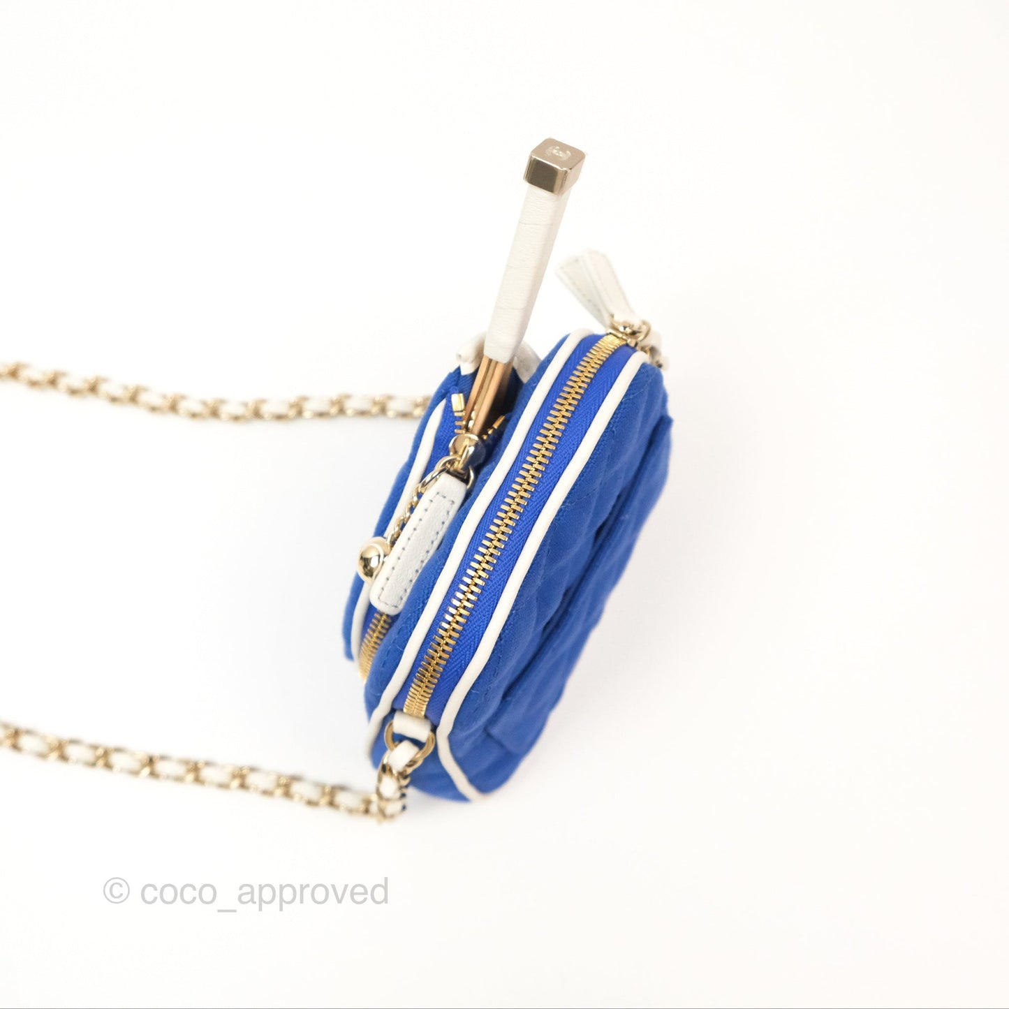 Chanel Mini Tennis Racket Clutch with Chain Blue White Cotton 23C