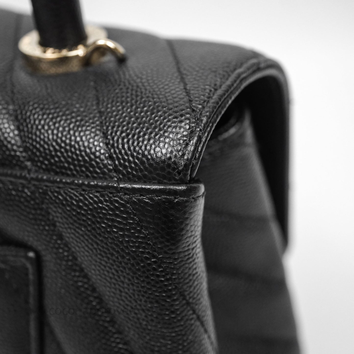 Chanel Small Coco Handle Chevron Black Caviar Gold Hardware Lizard Handle