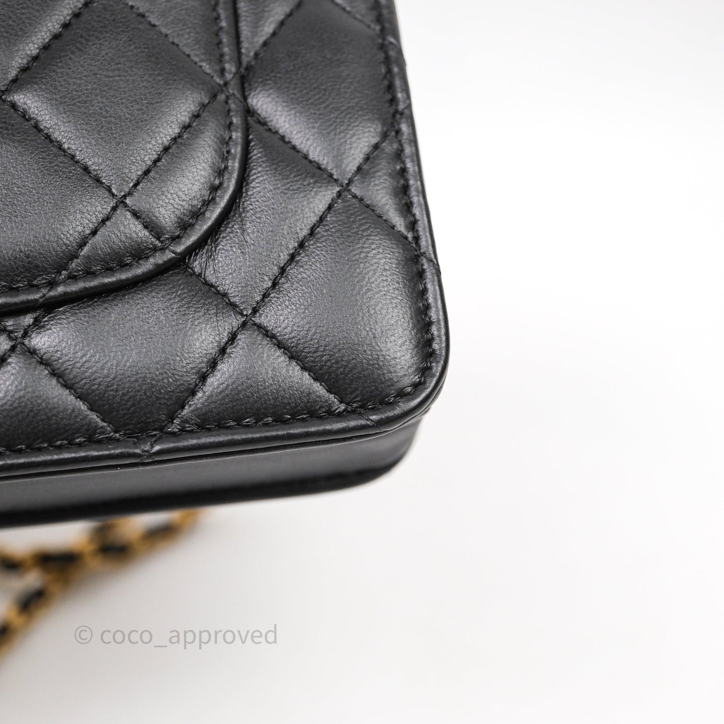 Chanel Top Handle Wallet On Chain WOC Black Lambskin Gold Hardware