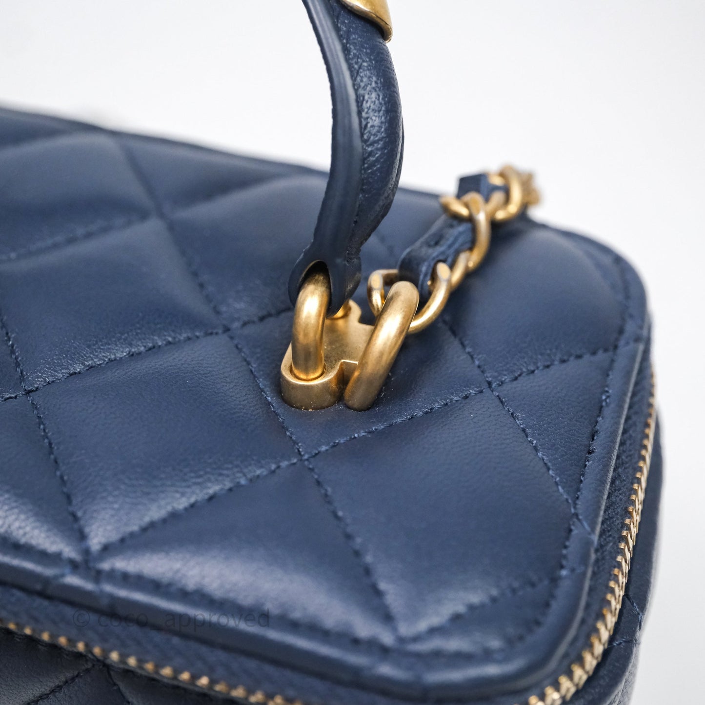 Chanel Vanity Rectangular Metal Top Handle Navy Lambskin Aged Gold Hardware