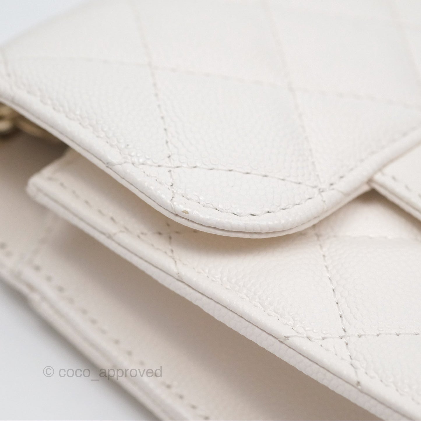Chanel Classic Quilted Phone Holder White Caviar Gold Hardware