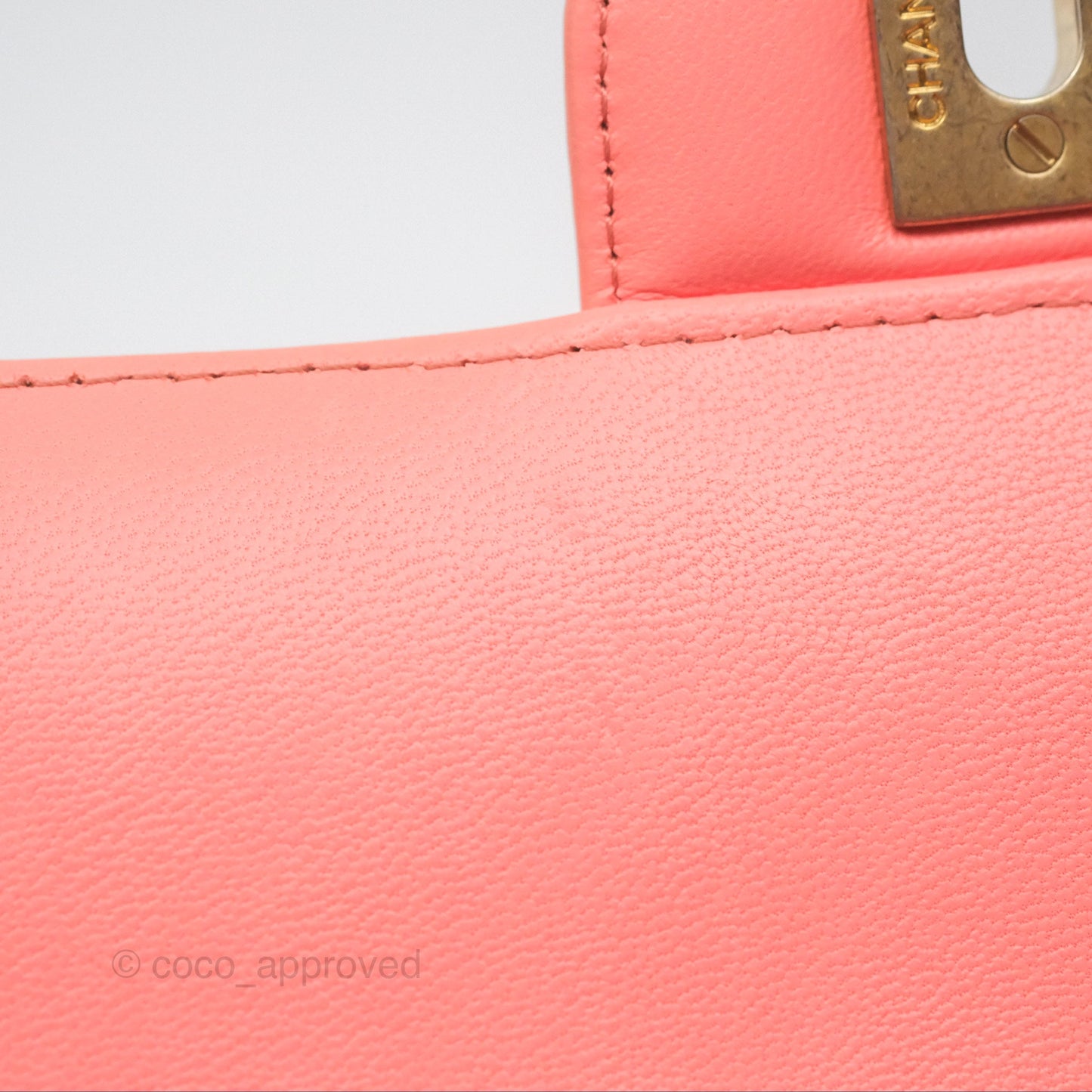 Chanel Chevron Mini Rectangular Flap Peach Pink Lambskin Aged Gold Hardware