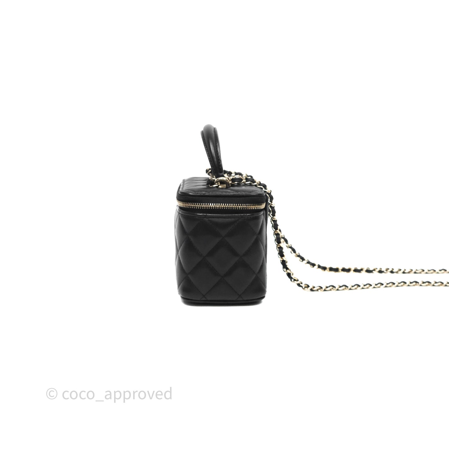 Chanel Vanity Rectangular Top Handle Black Lambskin Light Gold Hardware