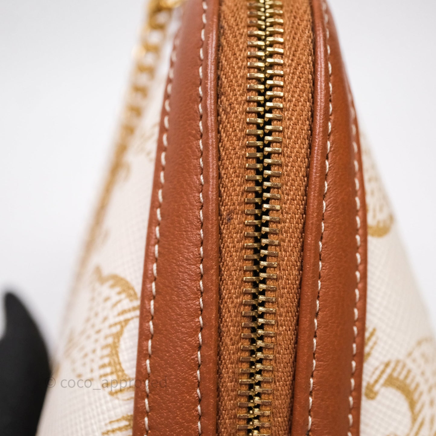 Celine Clutch With Chain Triomphe Canvas Lambskin White/Tan