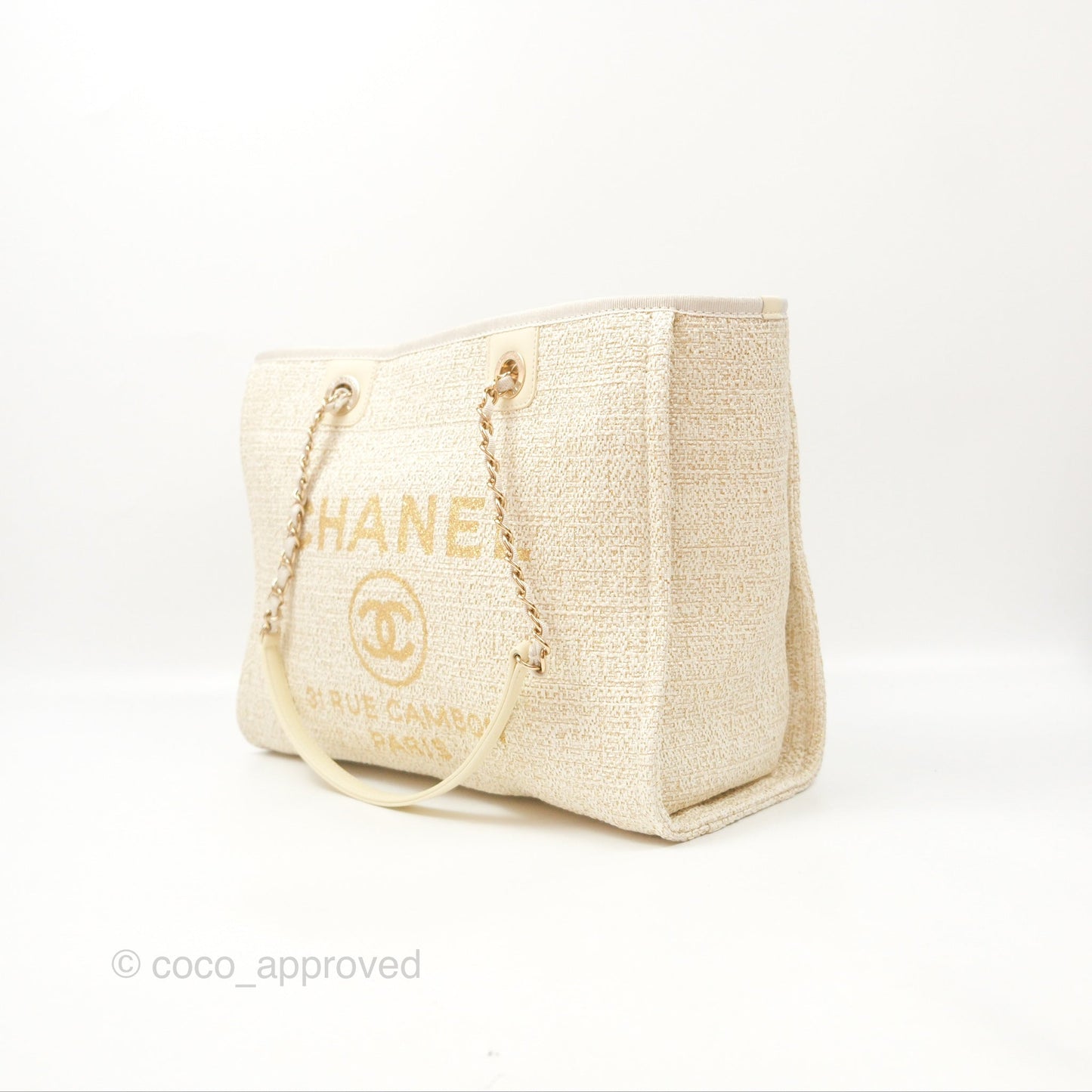 Chanel Medium Deauville Tote Ivory Lurex Boucle Gold Hardware