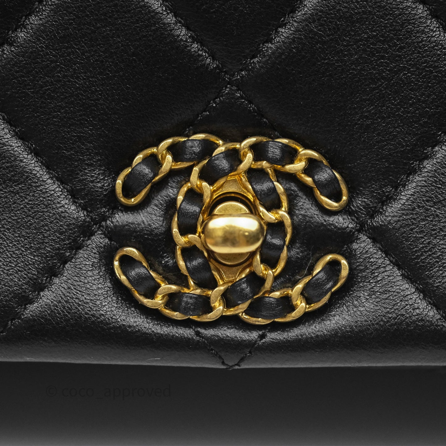 Chanel Flap Bag Black Lambskin Aged Gold Hardware 24P