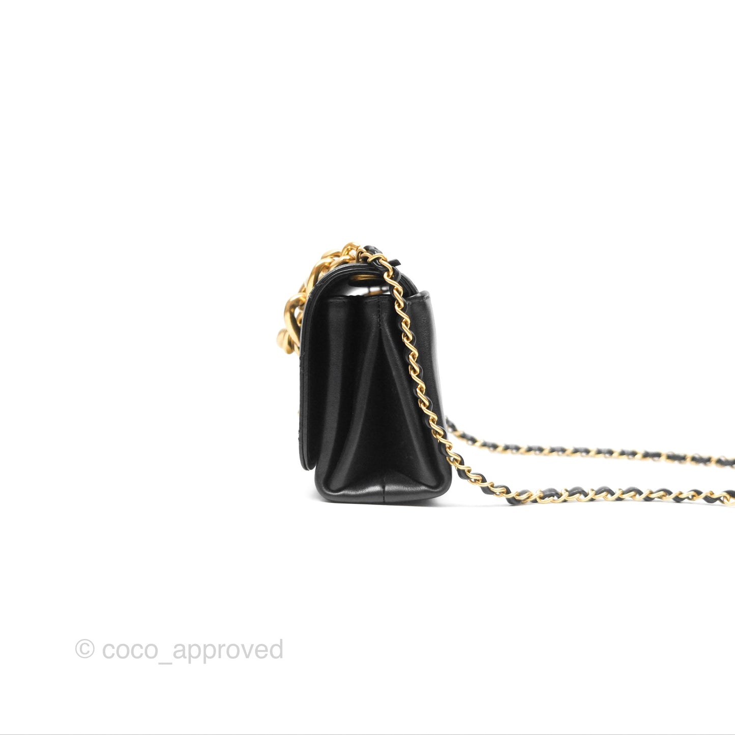 Chanel Pearl Chain Bag Black Calfskin Aged Gold Hardware