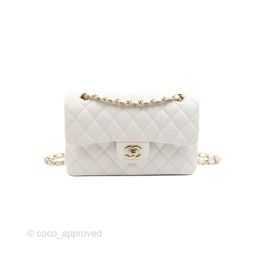 Chanel Small Classic Quilted Flap White Caviar Gold Hardware