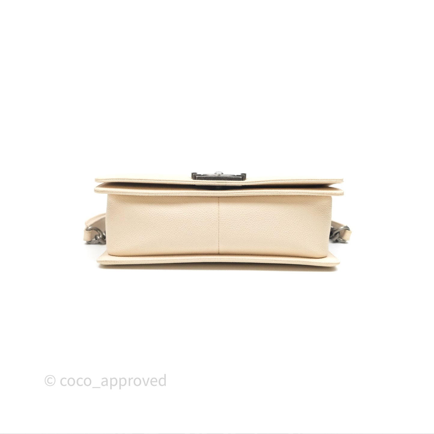 Chanel Medium Boy Chevron Beige Caviar Ruthenium Hardware