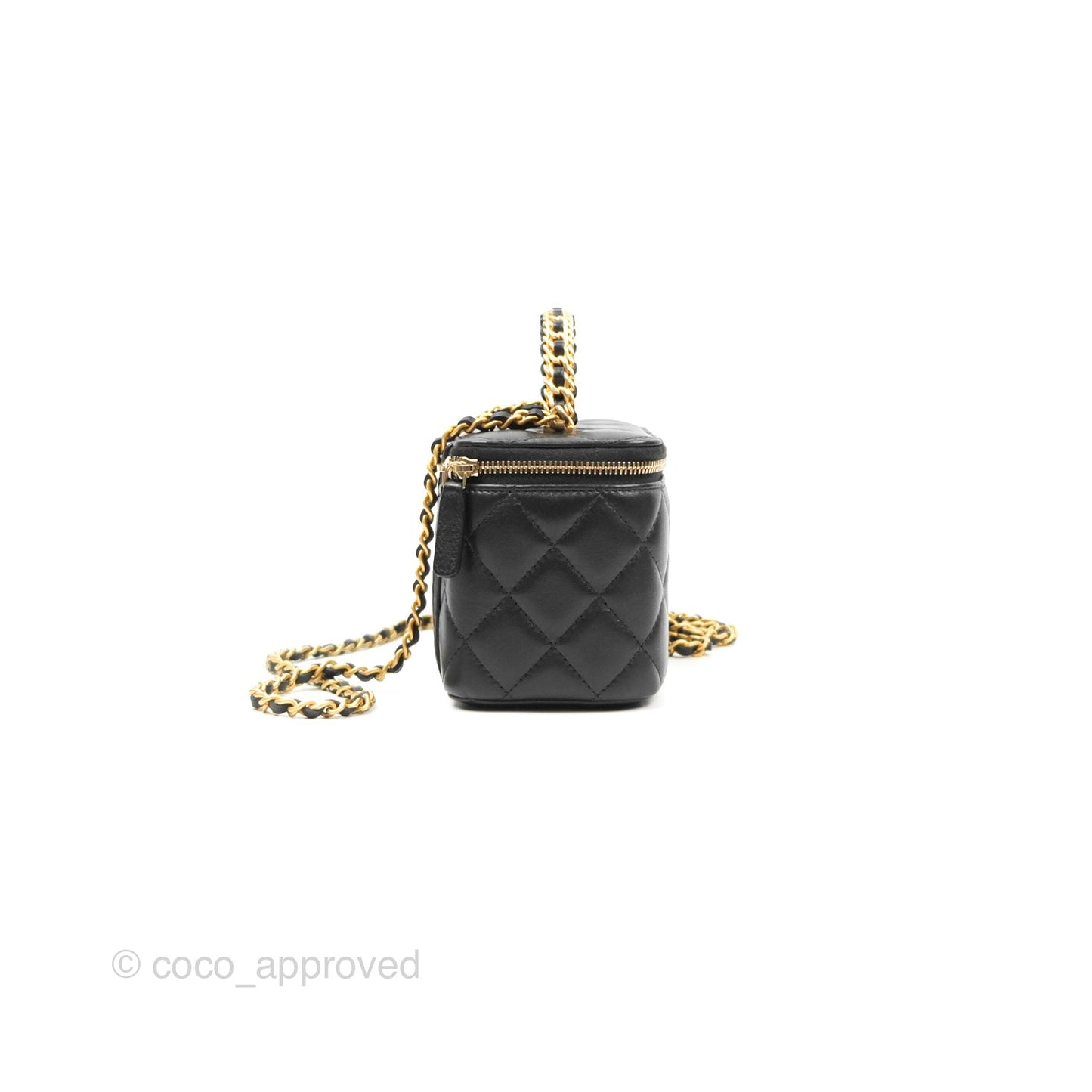 Chanel Vanity Rectangular with Top Handle Black Lambskin Aged Gold Hardware