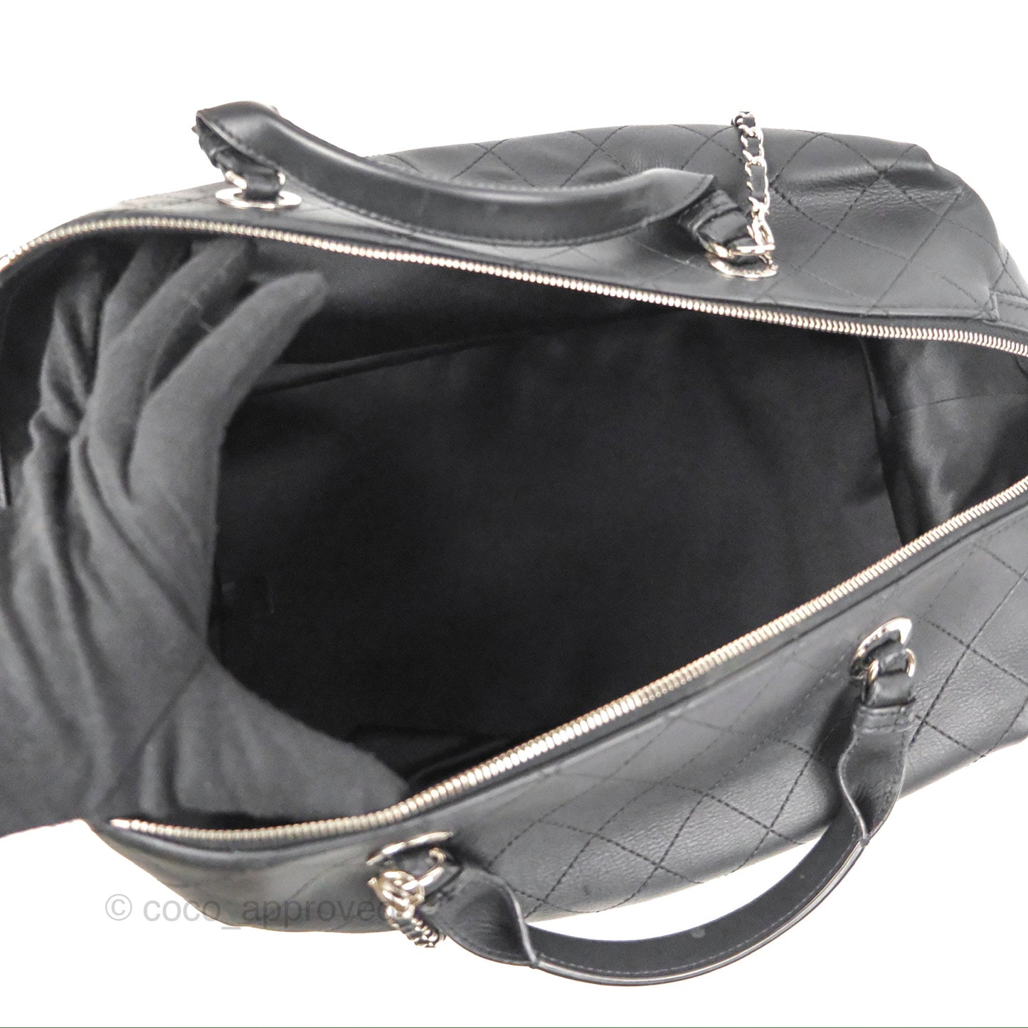 Chanel Flat Quilted Boston Bag Black Calfskin Silver Hardware