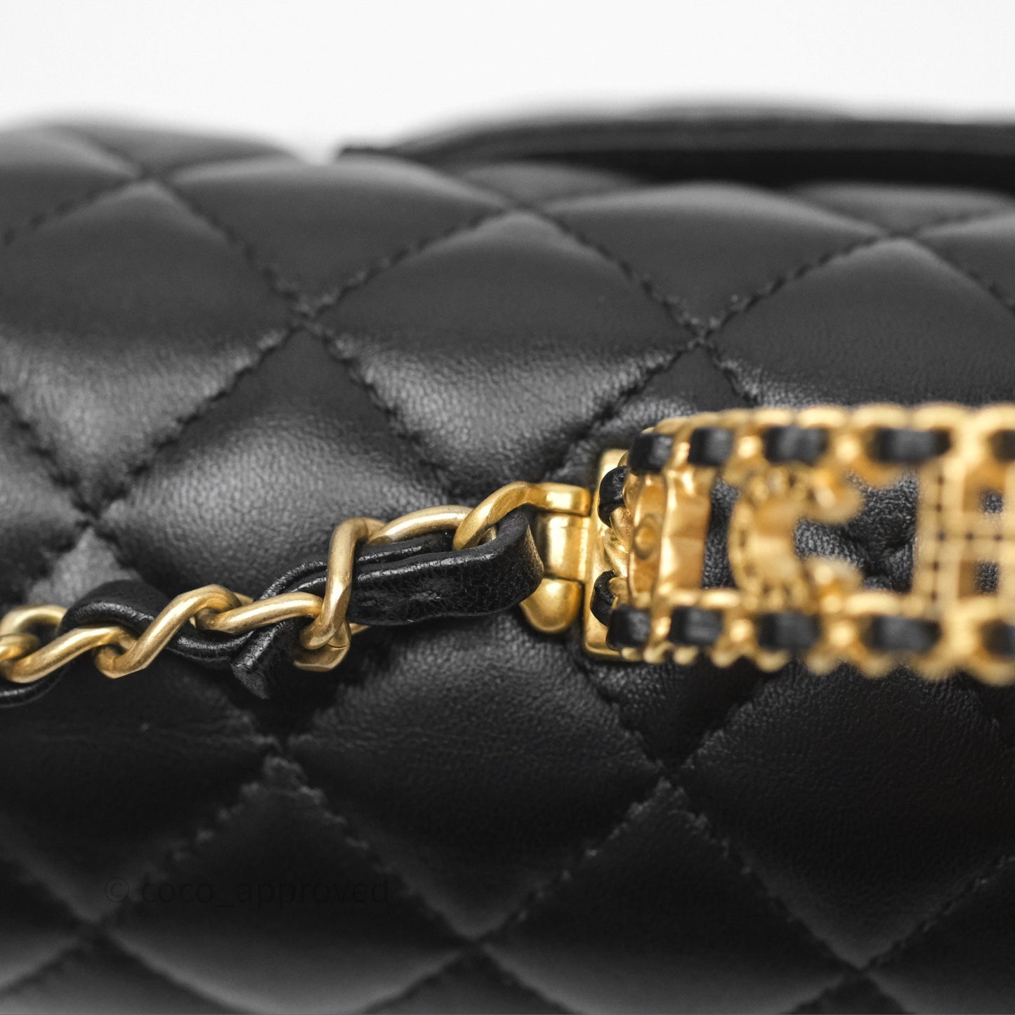 Chanel Logo Top Handle Small Flap Bag Black Lambskin Gold Hardware 24C