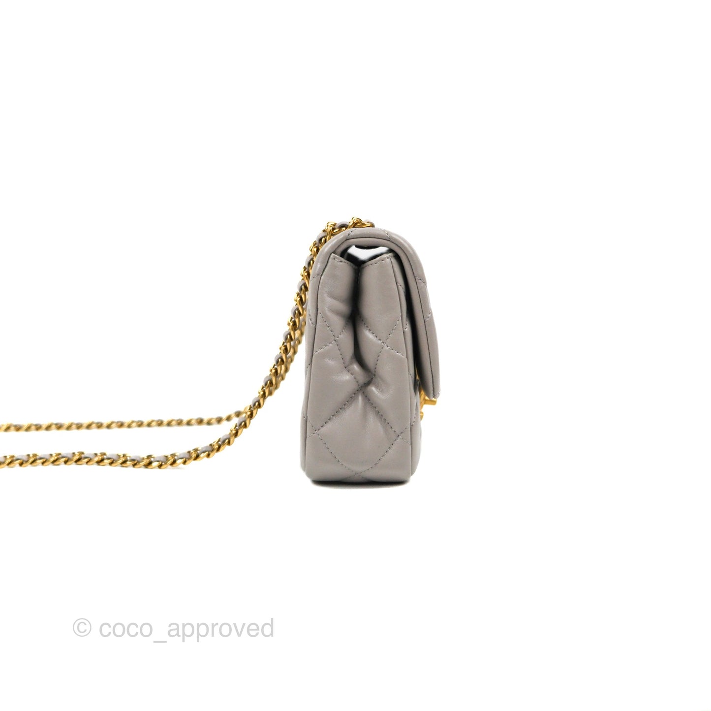 Chanel Flap Bag Grey Clair Lambskin Aged Gold Hardware 22B