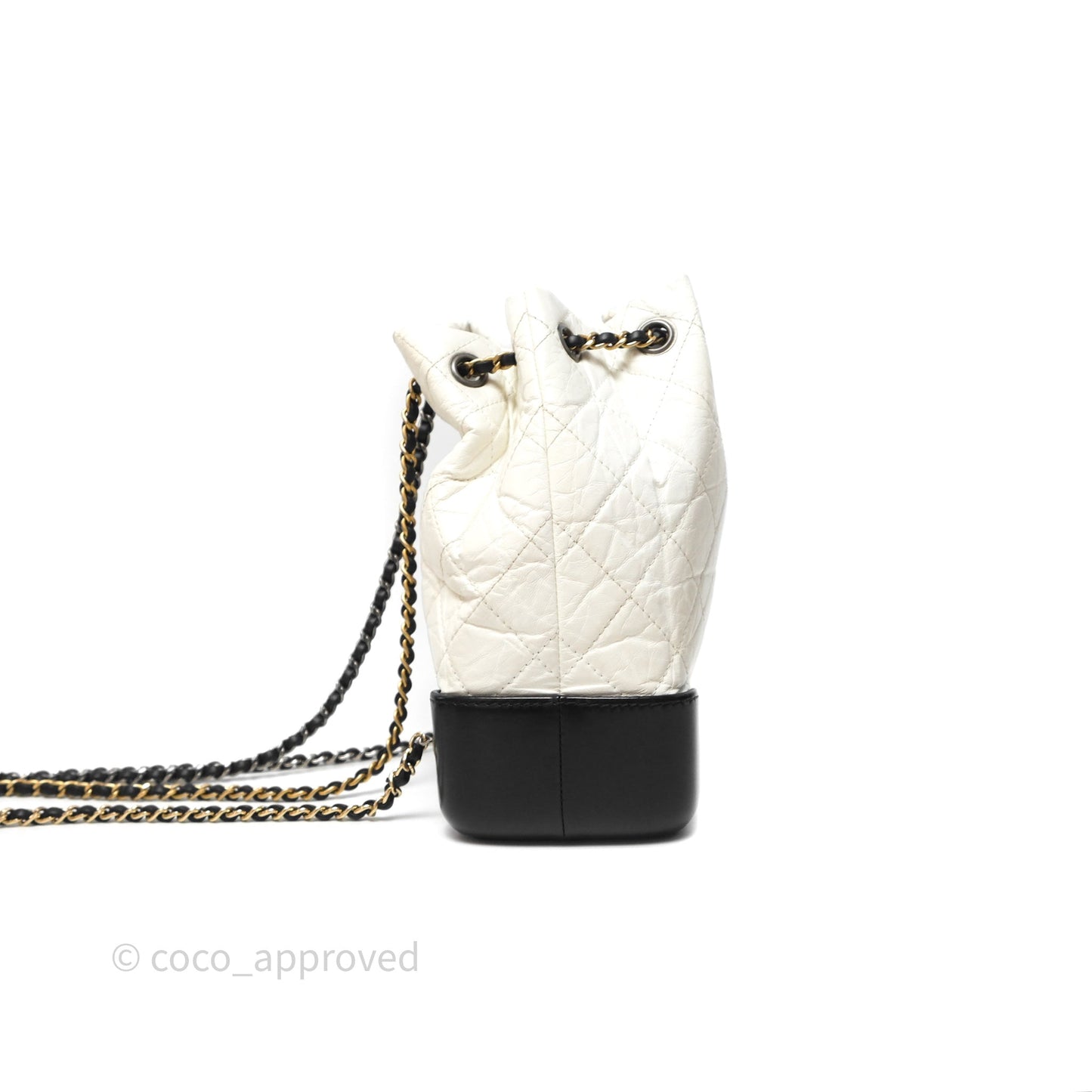 Chanel Small Gabrielle Backpack White Black Aged Calfskin