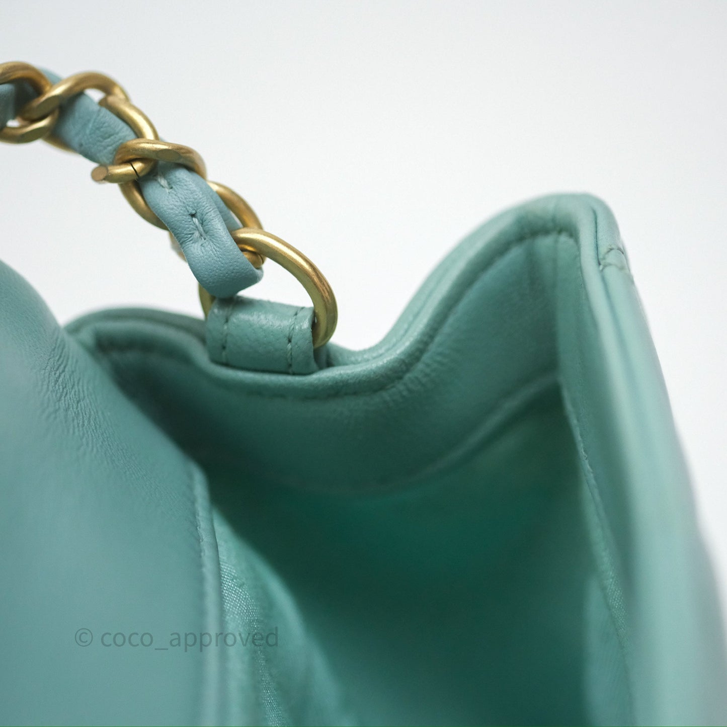Chanel Quilted Small Circular Handle Bag Mint Green Aged Gold Hardware