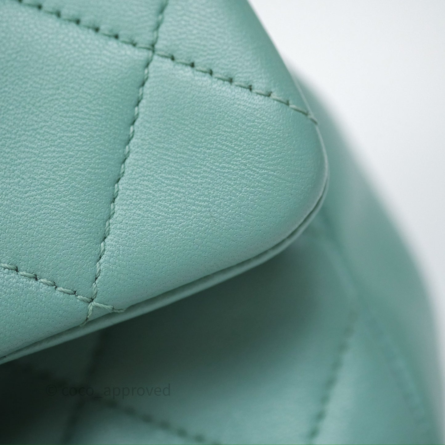 Chanel Quilted Small Circular Handle Bag Mint Green Aged Gold Hardware