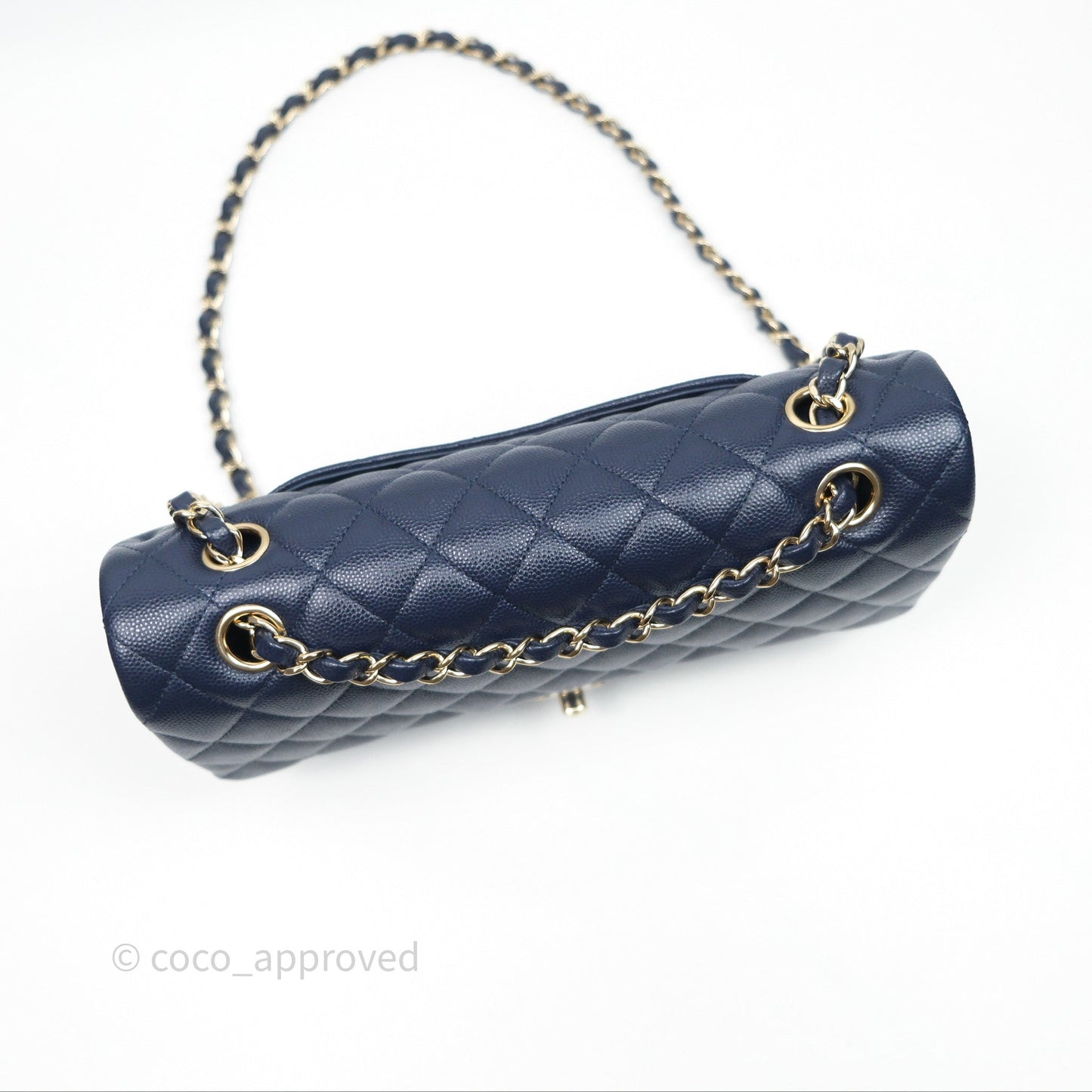 Chanel Classic M/L Medium Flap Quilted Navy Caviar Gold Hardware 21S