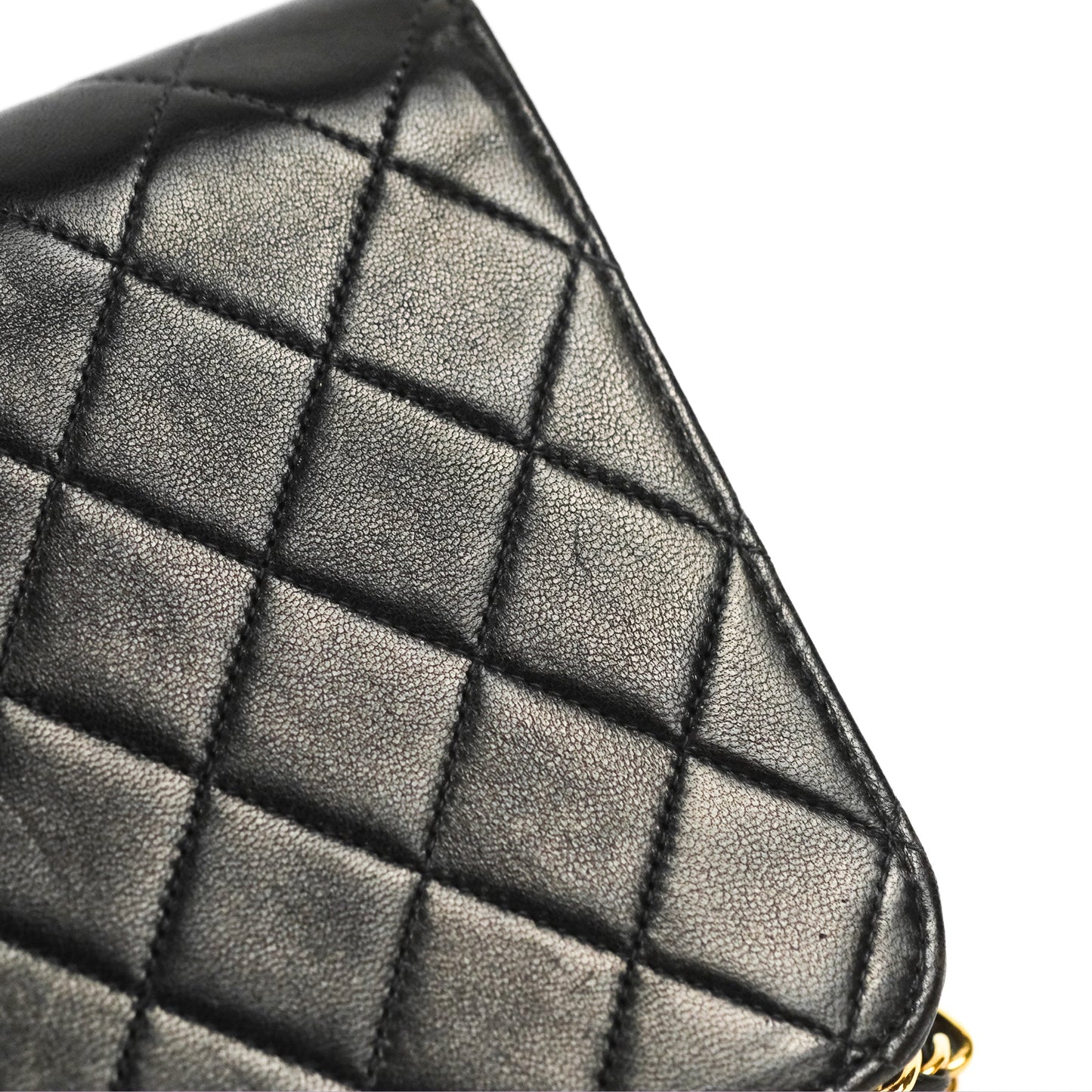 Chanel Vintage Full Flap Quilted Shoulder Bag Black Lambskin 24K Gold Hardware