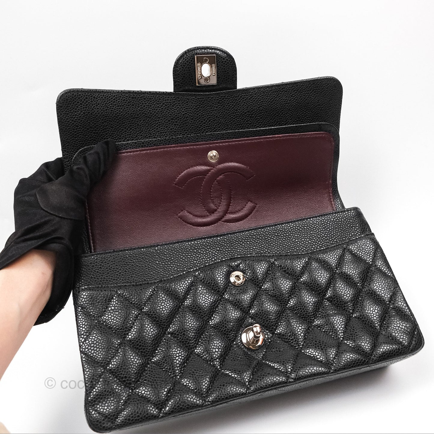 Chanel Classic M/L Medium Flap Quilted Black Caviar Silver Hardware