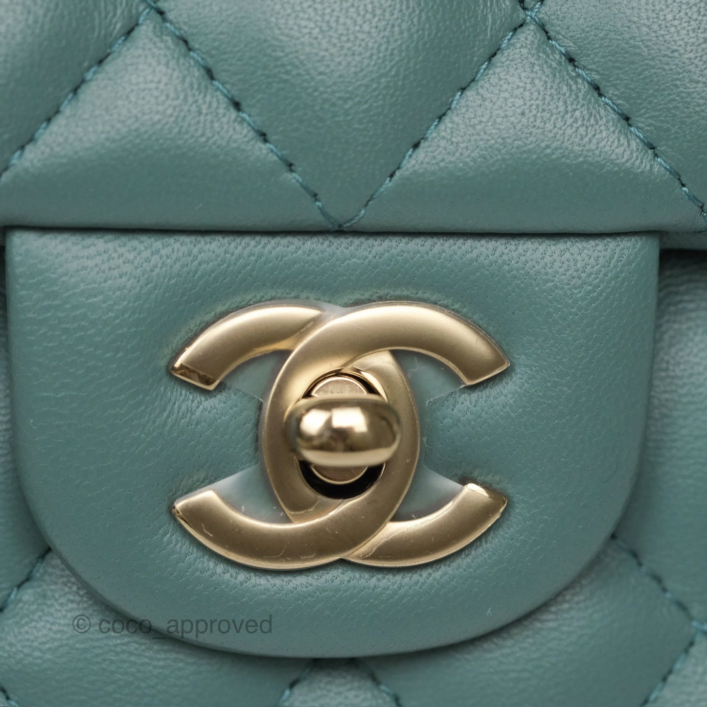Chanel Quilted Mini Rectangular Flap Turquoise Blue Lambskin Gold Hardware