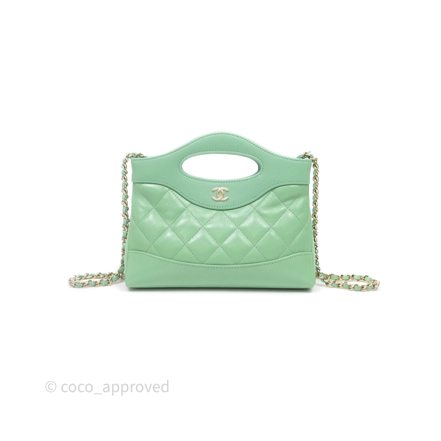 Chanel Nano 31 Green Shiny Lambskin Gold Hardware