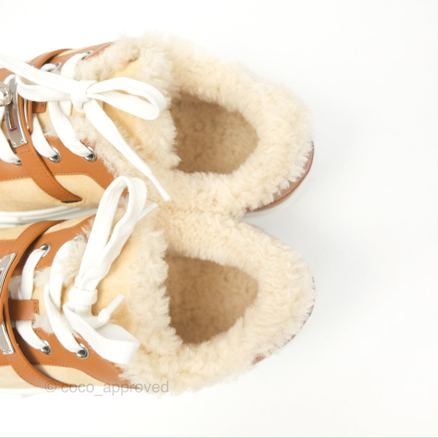Hermès Day Sneakers Beige Palomino / Naturel Shearling Suede Size 39