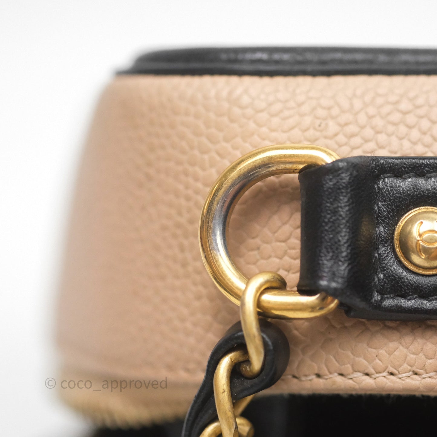 Chanel Medium CC Filigree Vanity Case Quilted Beige Black Caviar