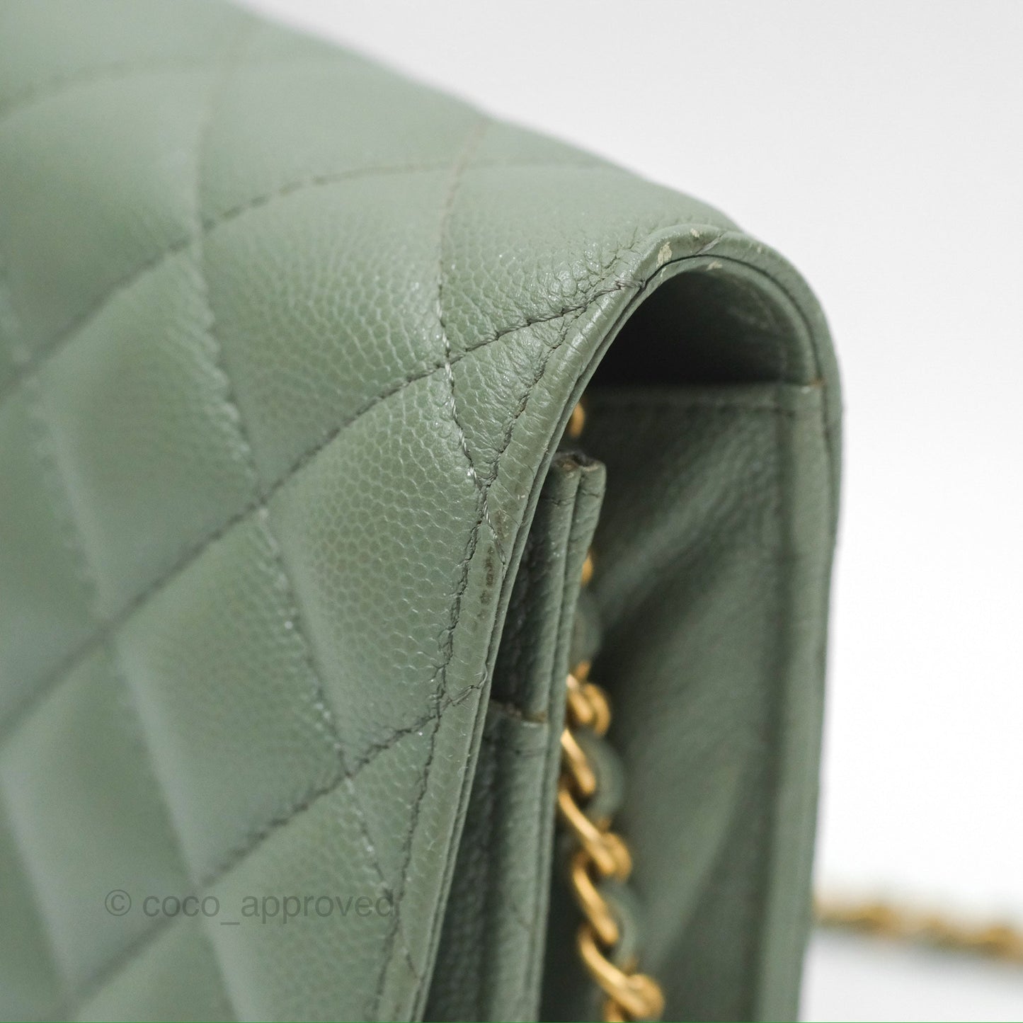 Chanel Classic Quilted Wallet On Chain WOC Glitter Dark Tiffany Green Caviar Aged Gold Hardware