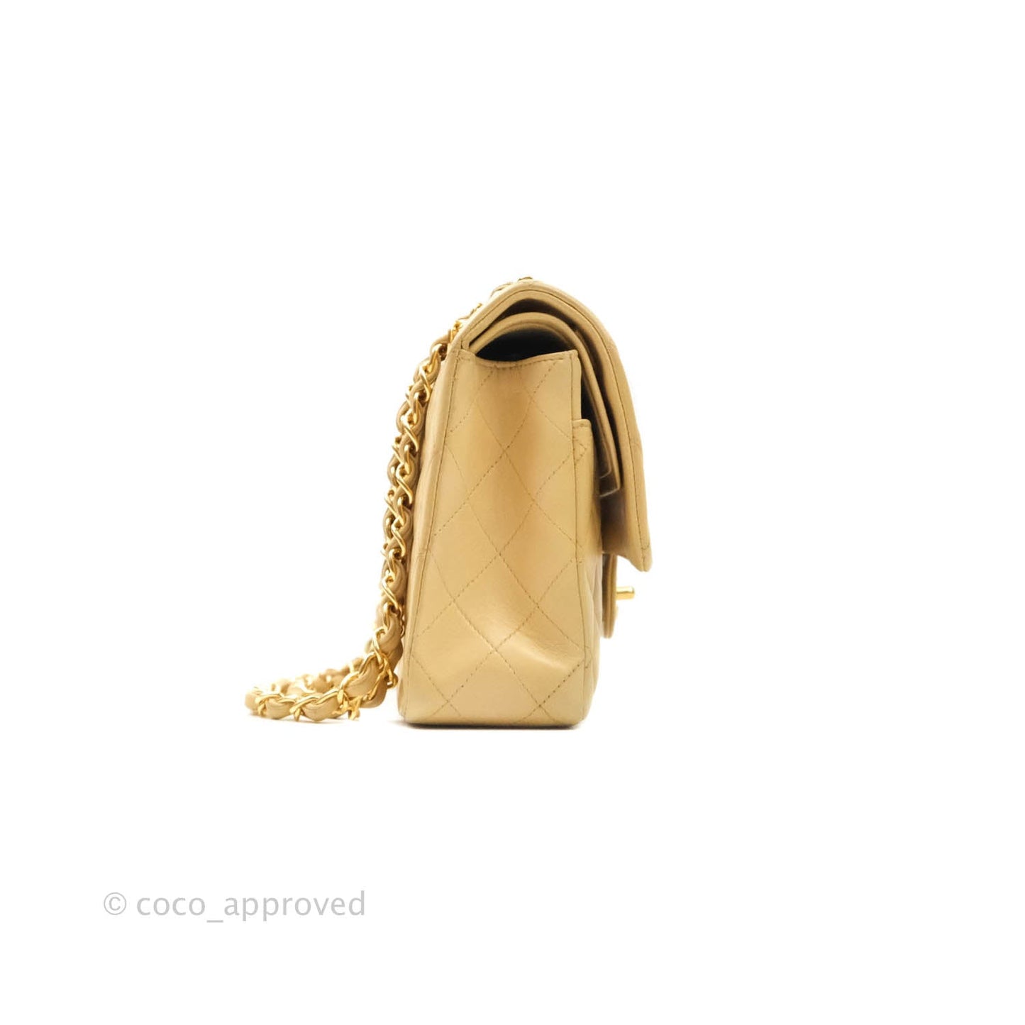 Chanel Vintage M/L Medium Double Flap Bag Beige Lambskin 24K Gold Hardware