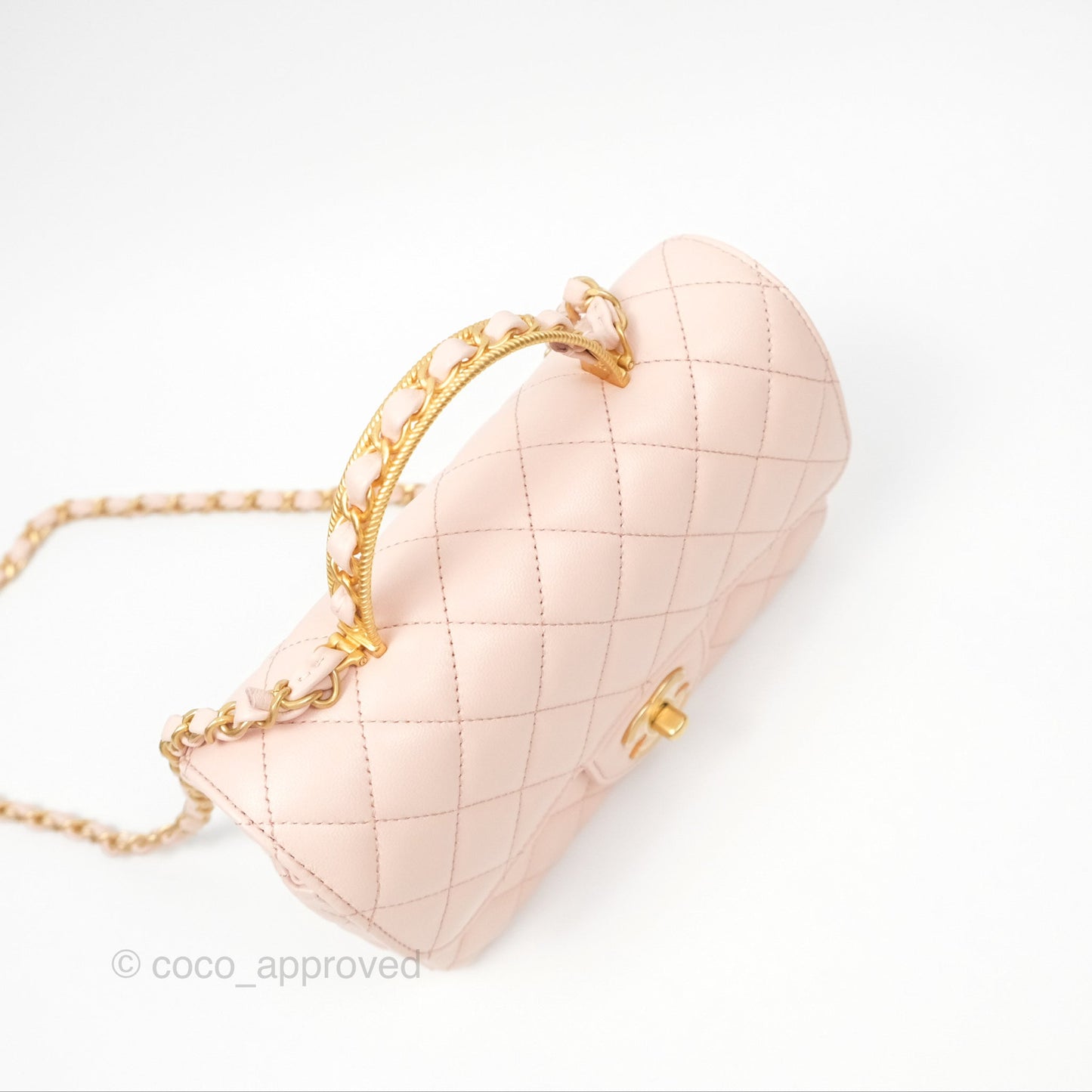 Chanel Top Handle Mini Rectangular Flap Bag Light Pink Lambskin Aged Gold Hardware