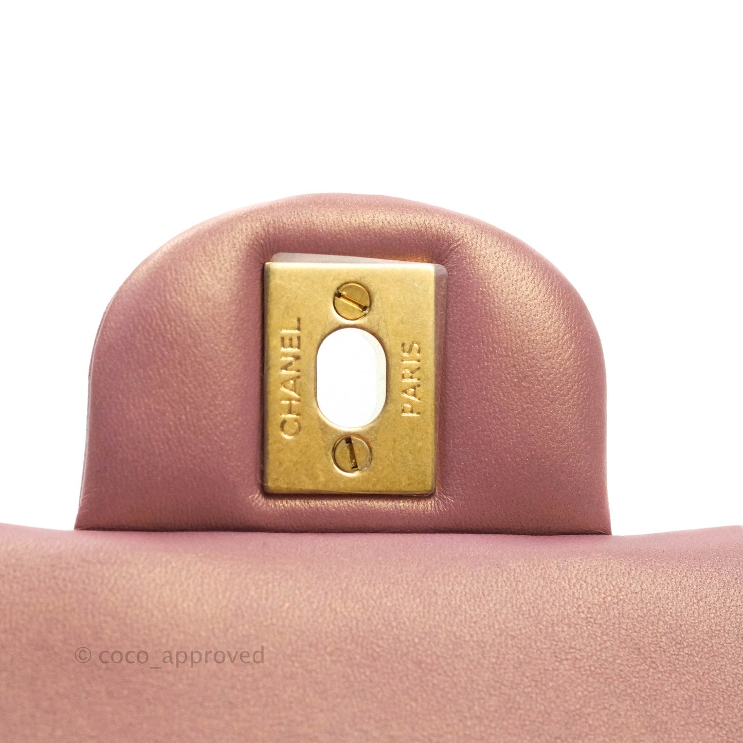 Chanel Top Handle Mini Rectangular Flap Bag Iridescent Dark Pink Lambskin Aged Gold Hardware
