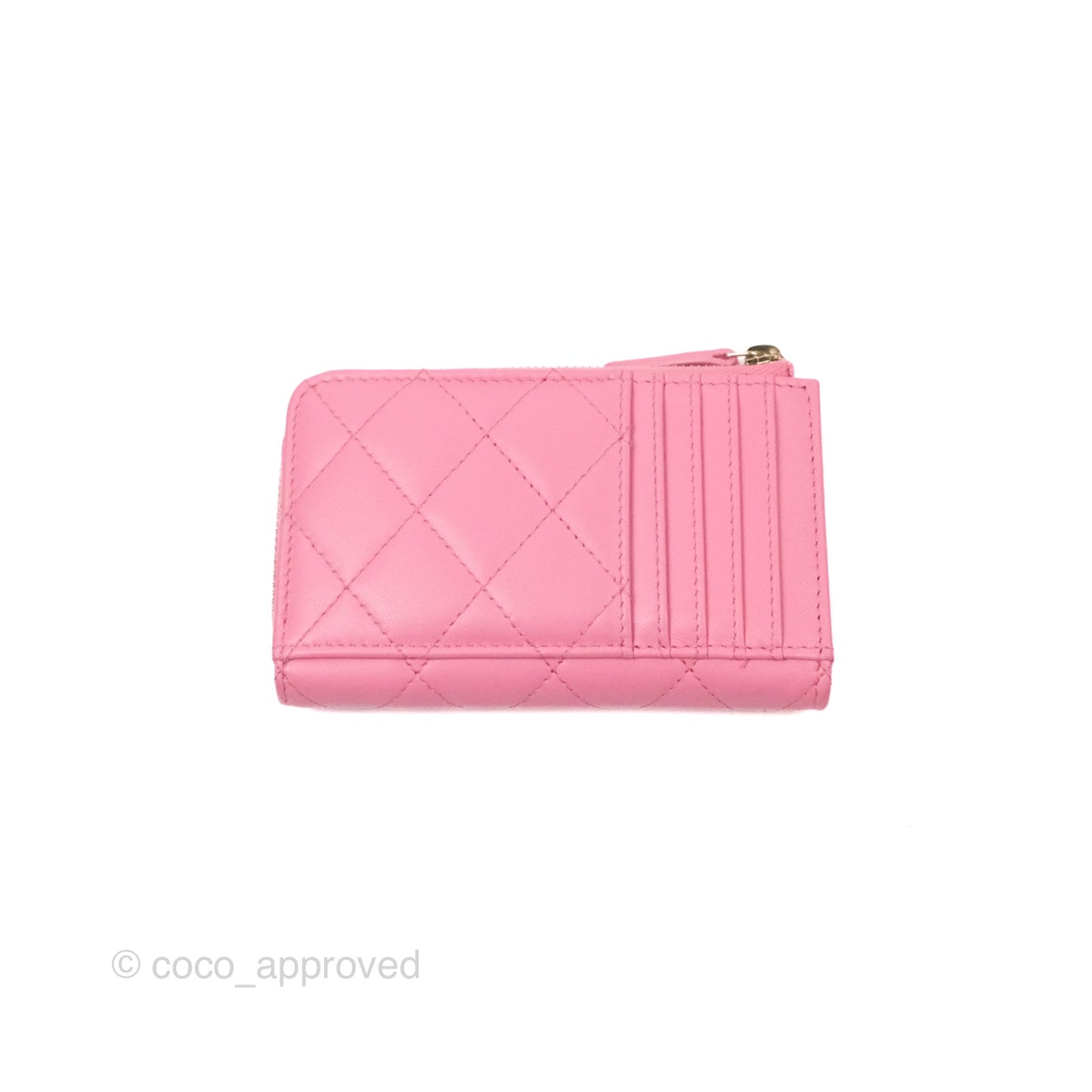 Chanel Quilted Zip Card Holder Pink Lambskin Gold Hardware 23S