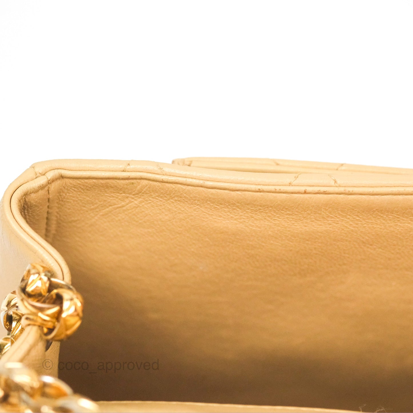 Chanel Vintage Round Flap Bag Quilted Beige Lambskin Gold Hardware