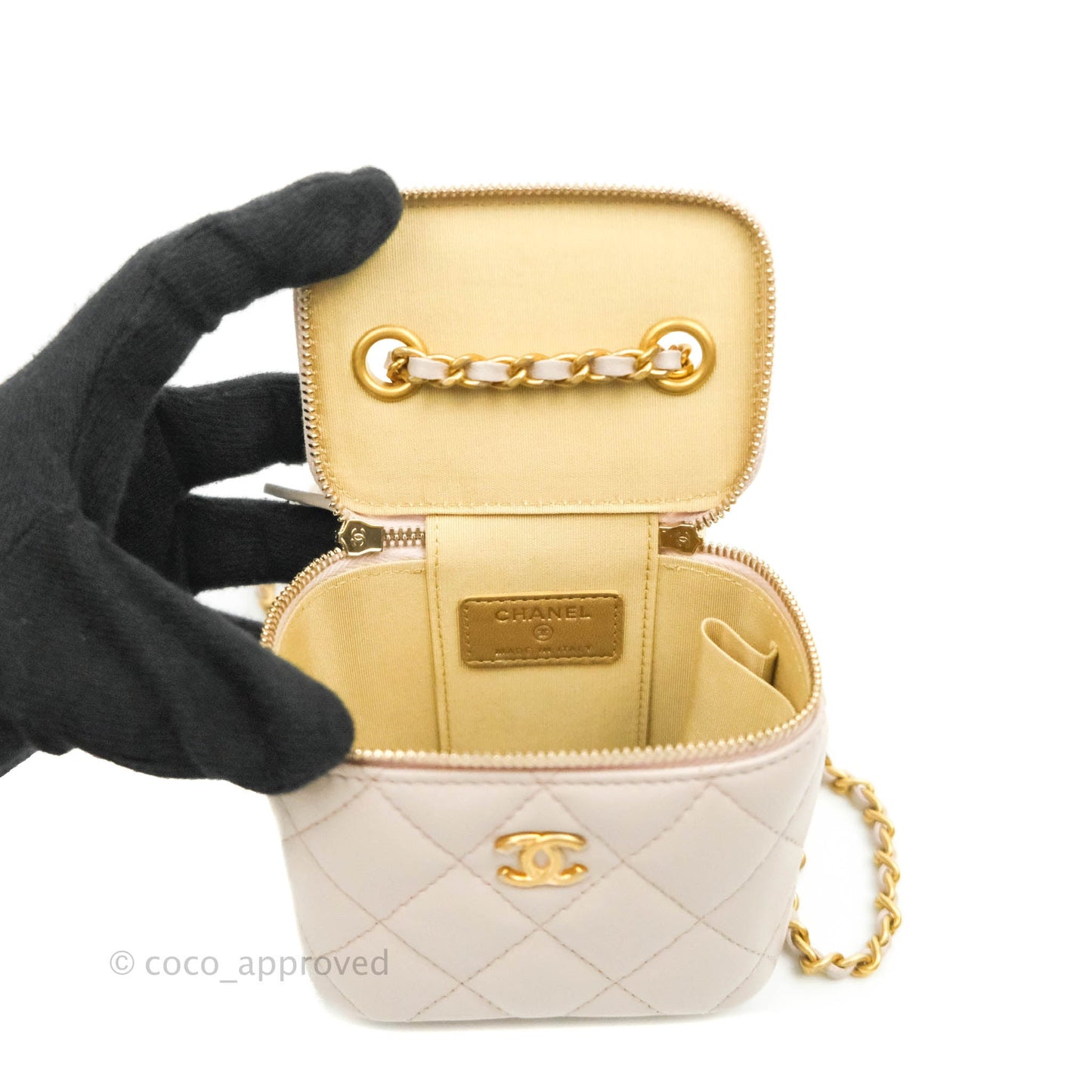 Chanel Classic Mini Pearl Crush Vanity With Chain Lilac Pink Lambskin Aged Gold Hardware