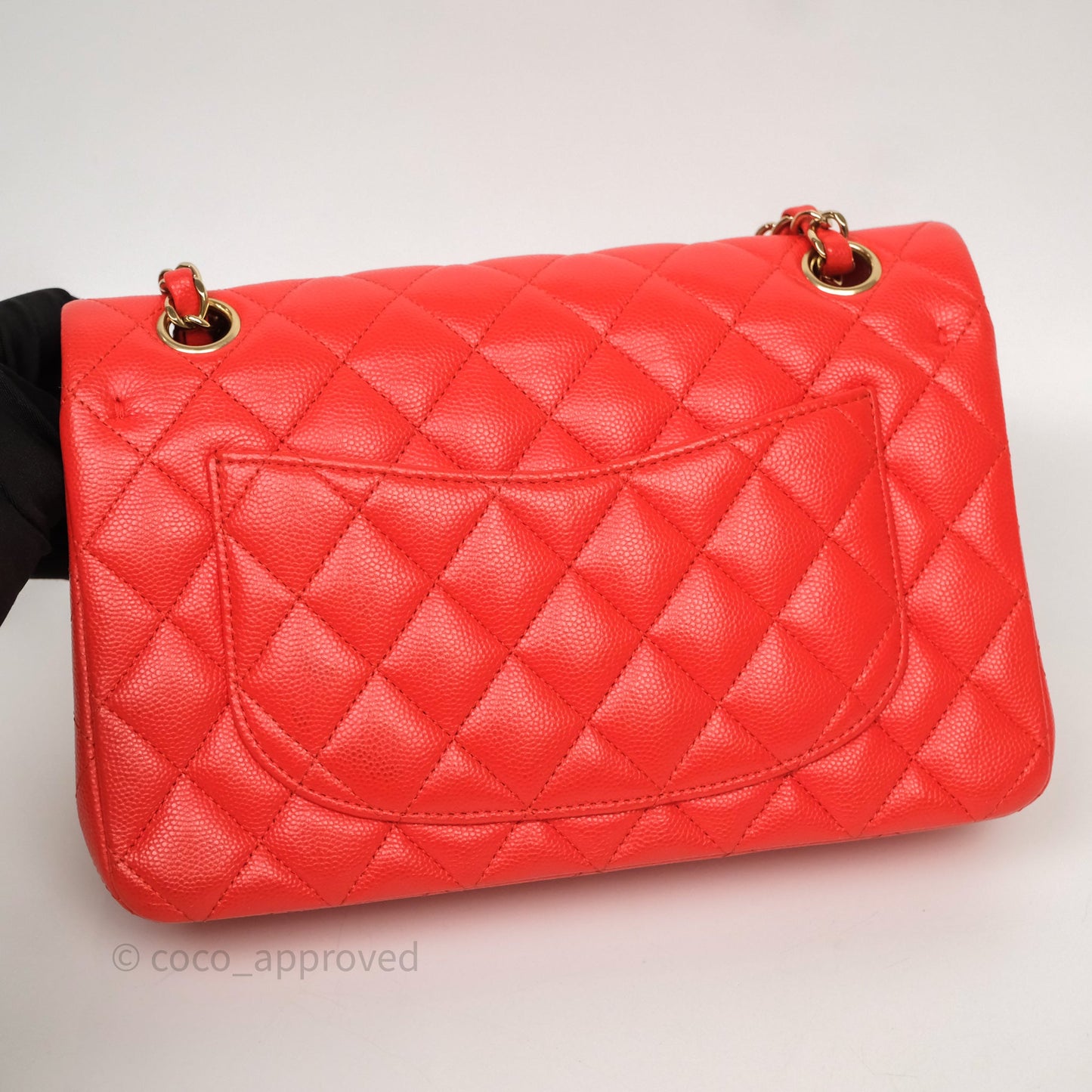 Chanel Small Classic Flap Quilted Red Orange Caviar Gold Hardware