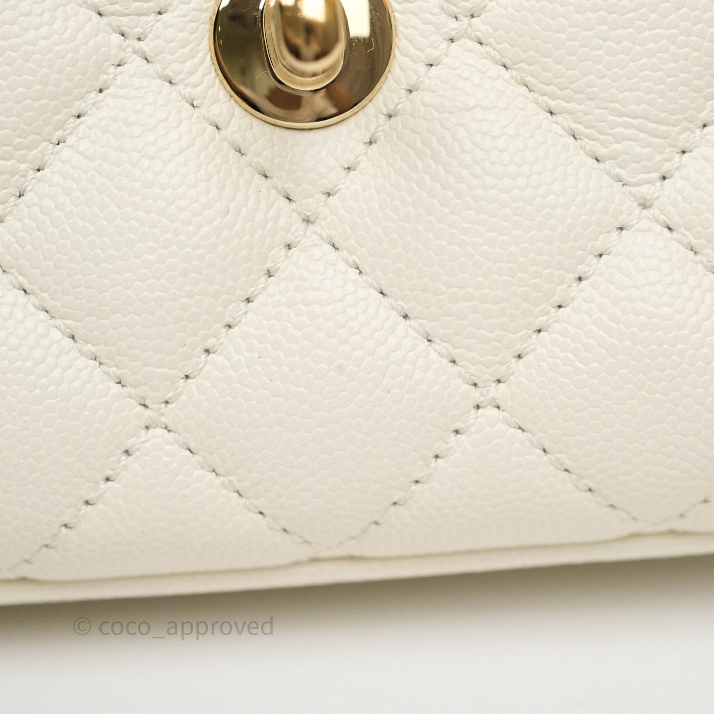 Chanel Mini Coco Handle Quilted Ivory White Caviar Gold Hardware