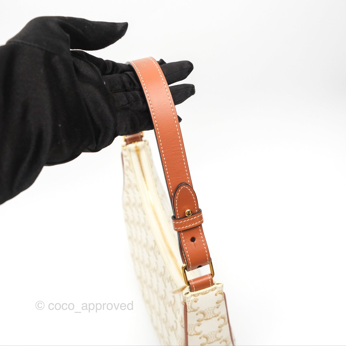 Celine Ava Bag In Triomphe Canvas Calfskin White