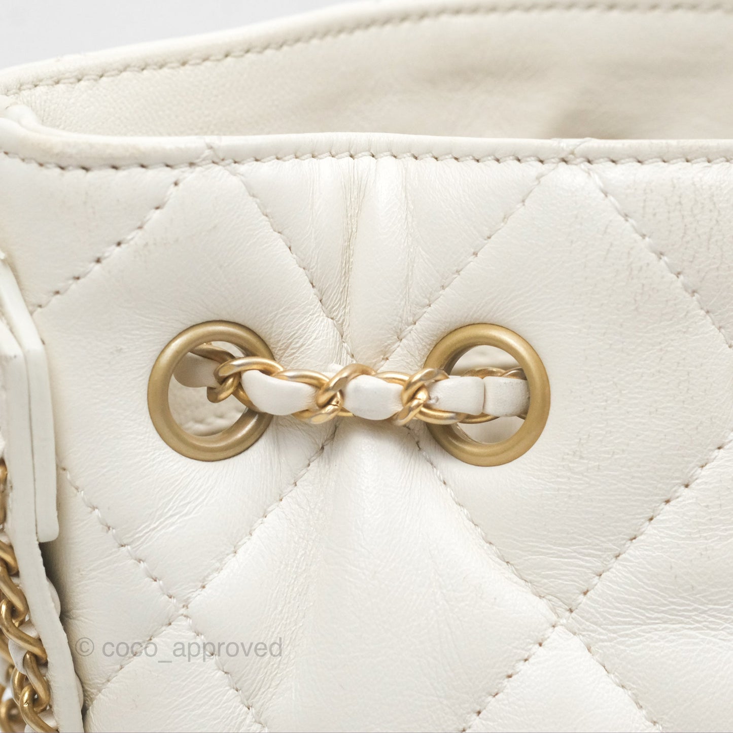 Chanel Quilted Drawstring Bucket Bag Ivory Lambskin Aged Gold Hardware