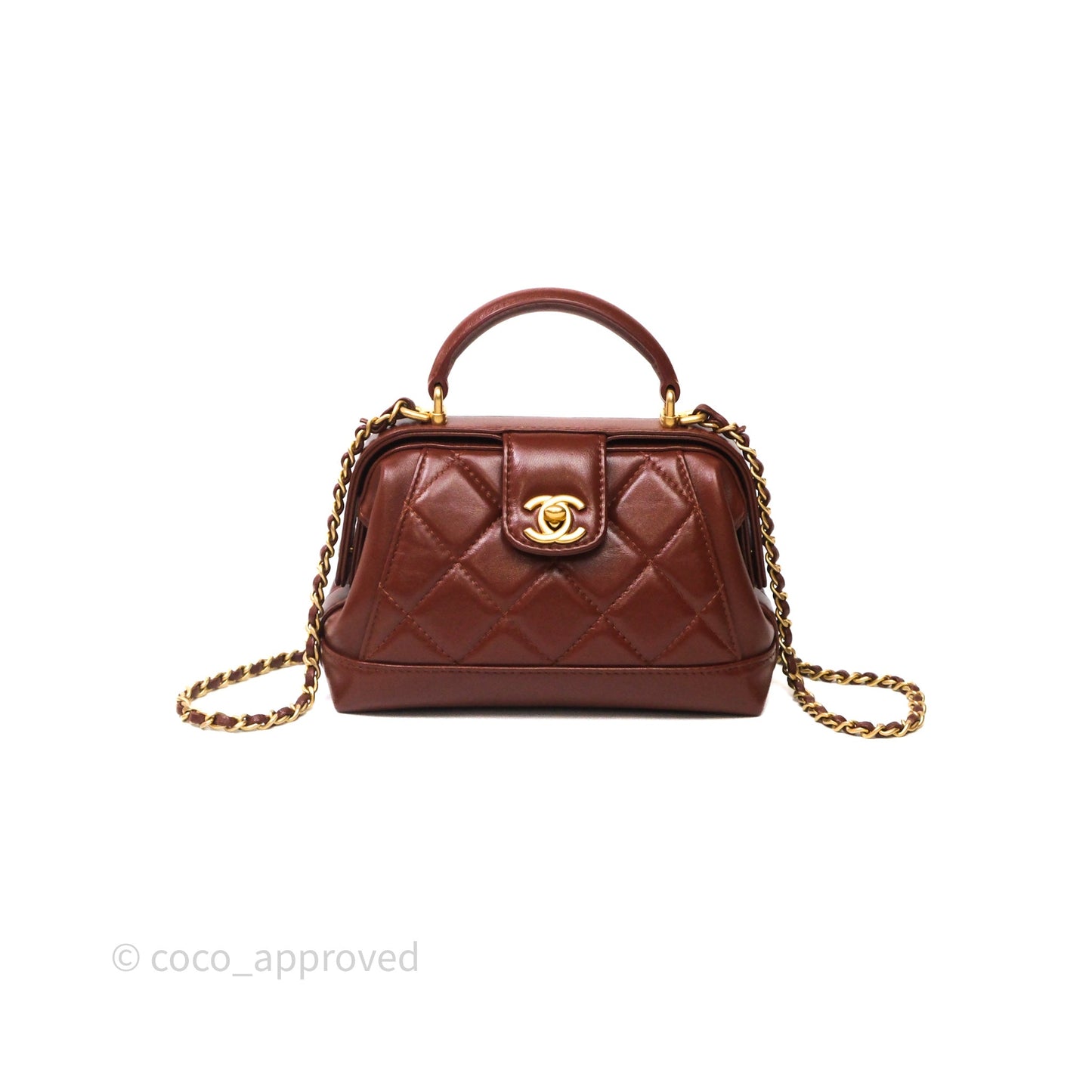 Chanel Mini Cocodoc Doctor Bag Quilted Brown Shiny Lambskin Aged Gold Hardware 24A