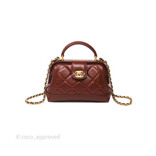 Chanel Mini Cocodoc Doctor Bag Quilted Brown Shiny Lambskin Aged Gold Hardware 24A