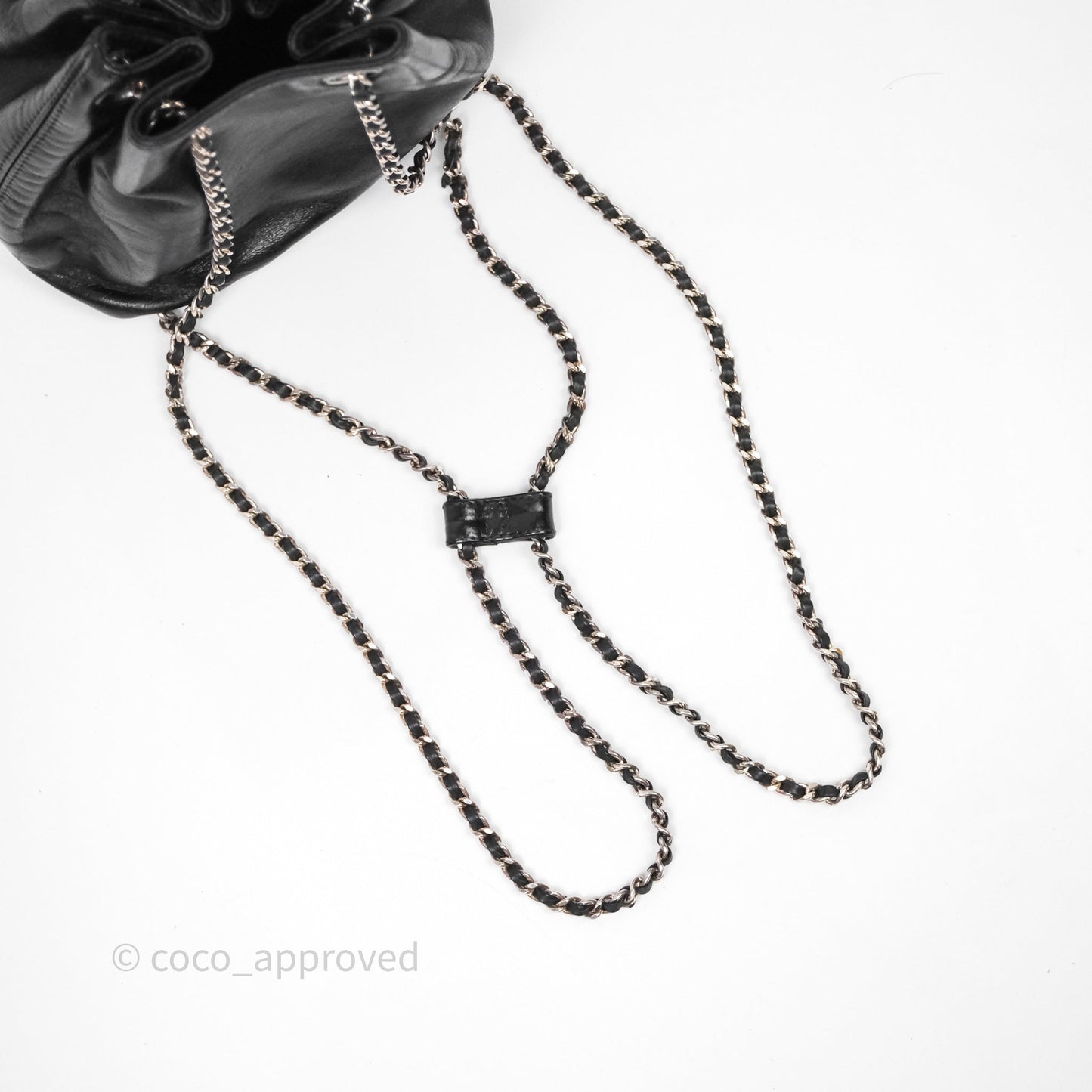 Chanel Vintage CC Drawstring Bag Black Calfskin Silver Hardware