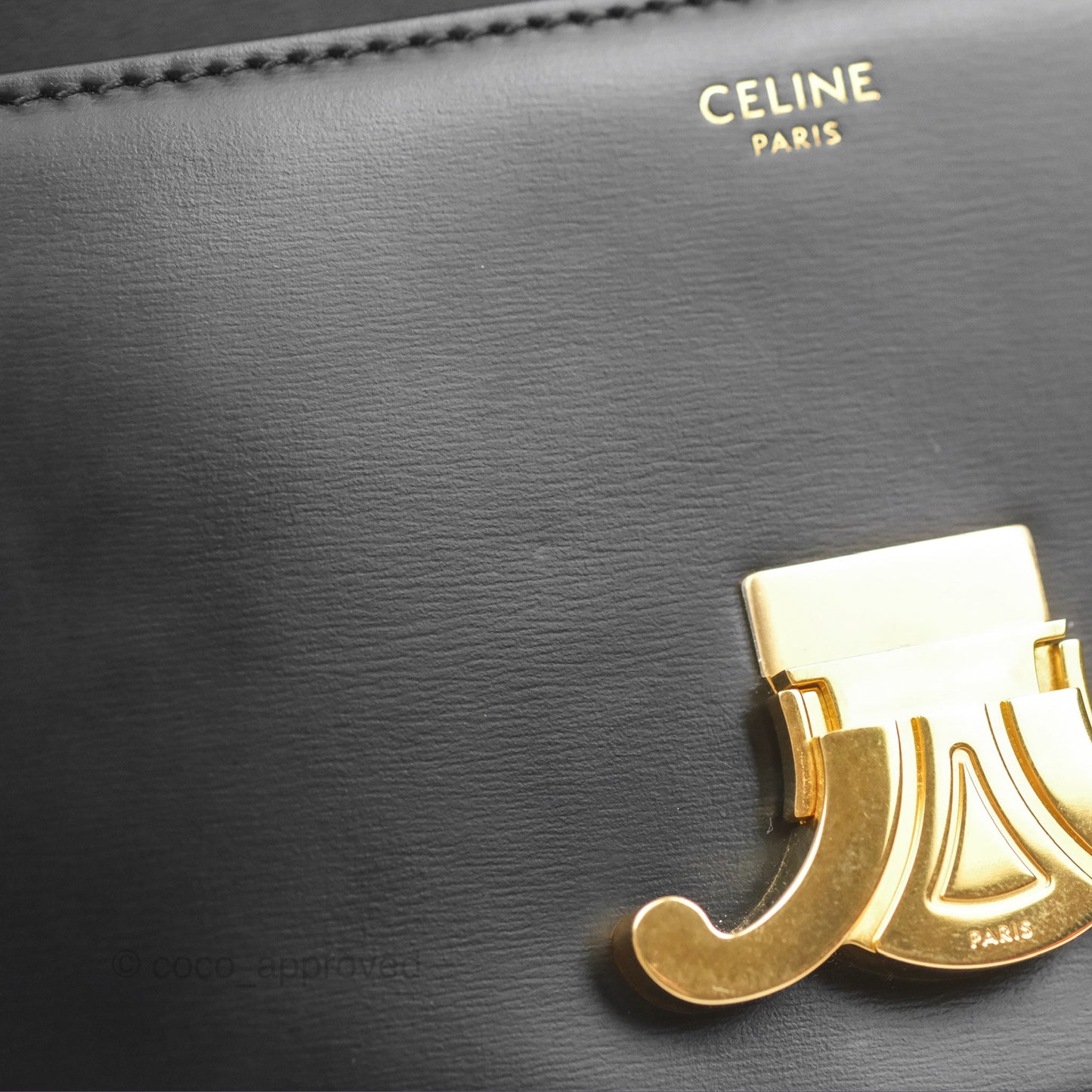 Celine Triomphe Shoulder Bag Black Calfskin