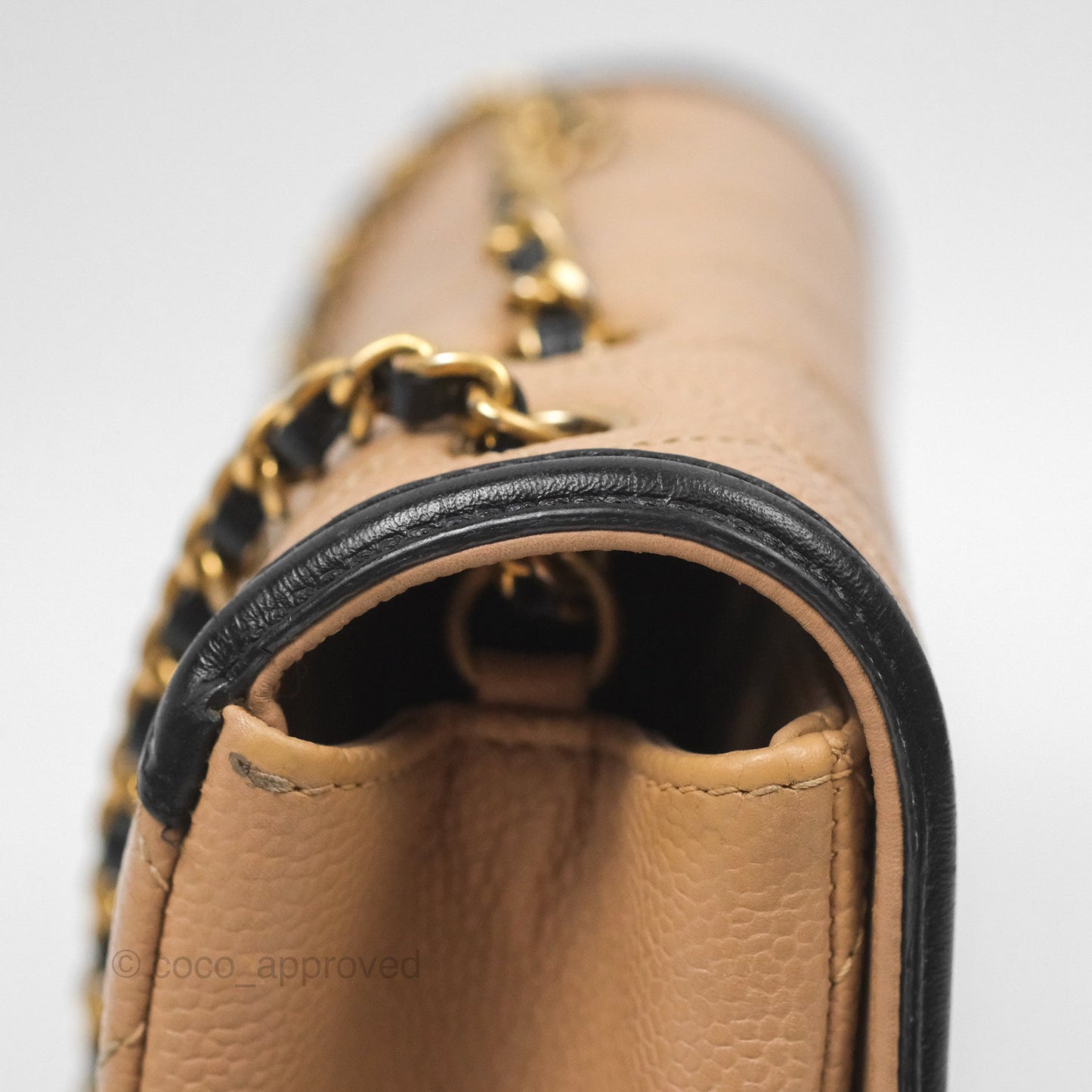 Chanel Small CC Filigree Flap Quilted Beige Black Caviar