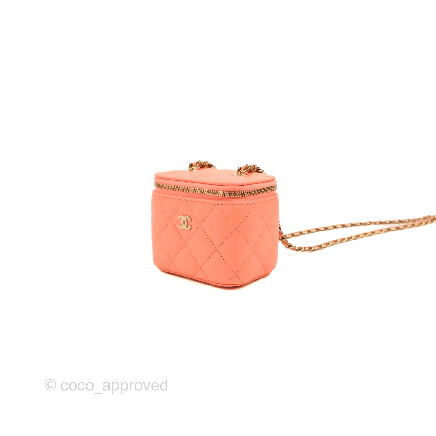 Chanel Mini Vanity With Chain Coral Pink Caviar Gold Hardware