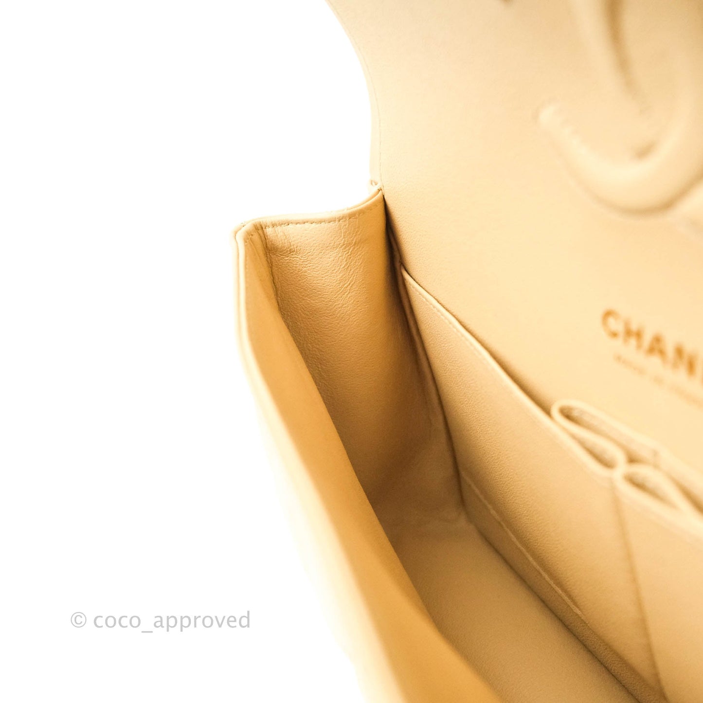 Chanel M/L Medium Quilted Caviar Double Flap Beige Gold Hardware