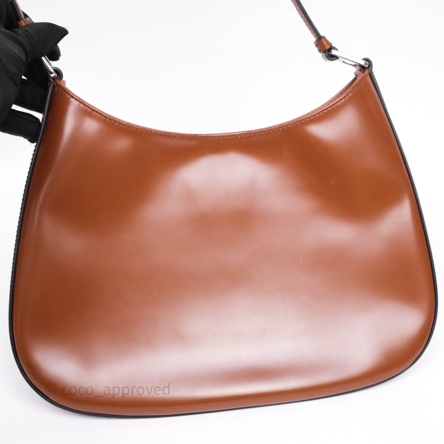Prada Cleo Brushed Leather Shoulder Bag Brown