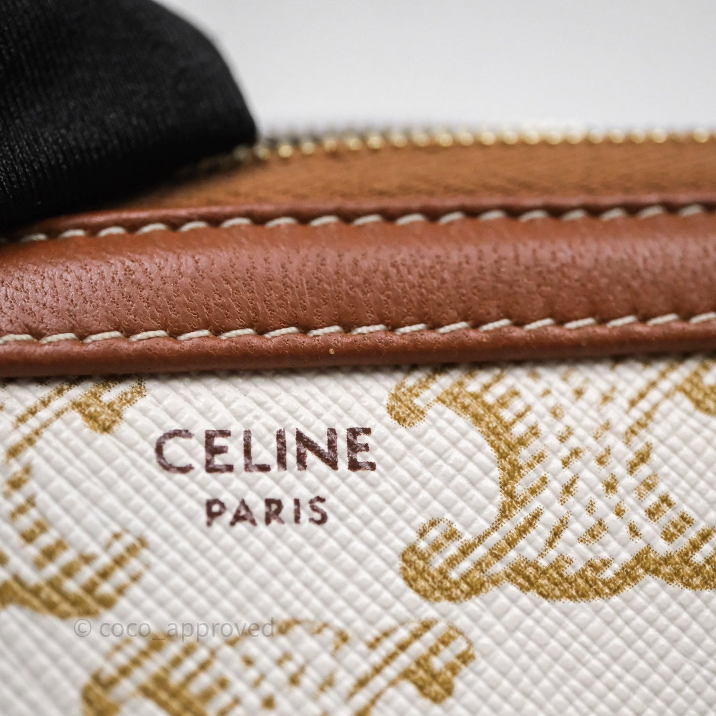 Celine Clutch With Chain Triomphe Canvas Lambskin White/Tan