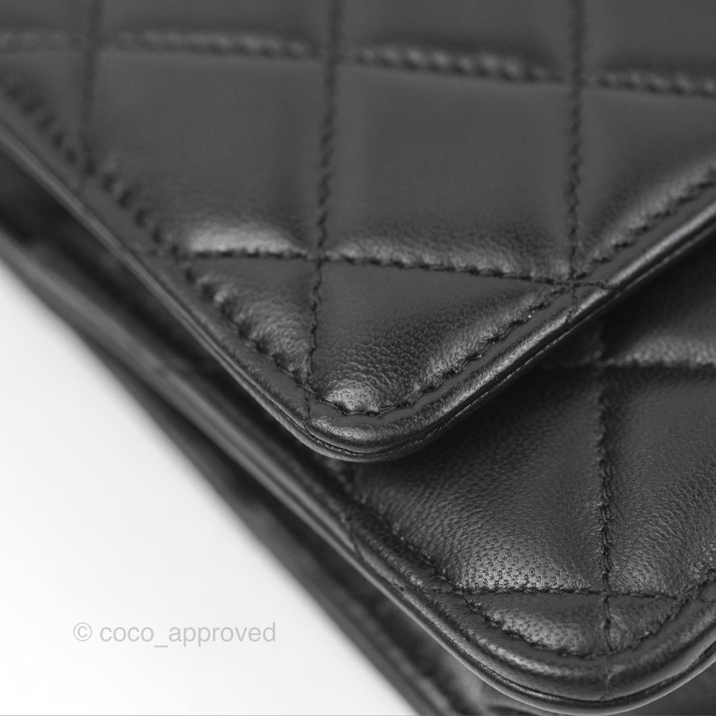 Chanel Quilted Pearl Crush Wallet on Chain WOC Black Lambskin Aged Gold Hardware