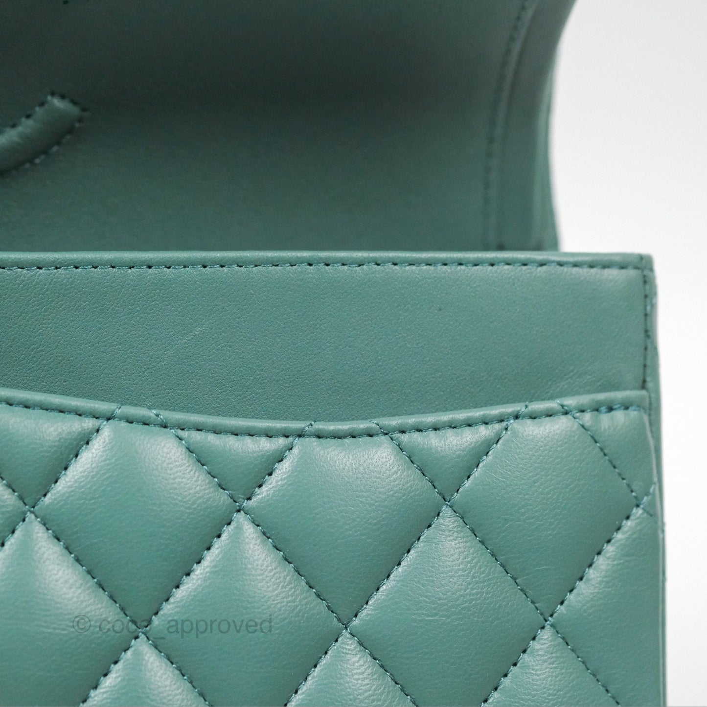 Chanel Small Quilted Classic Flap Dark Tiffany Green Lambskin Gold Hardware